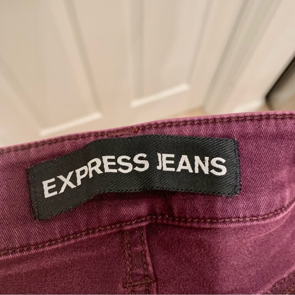 NWOT EXPRESS Maroon Lace-Up Corset Fly Denim Mid-Rise Ankle Leggings - Picture 7 of 8